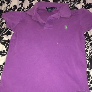 Purple and green polo collar shirt